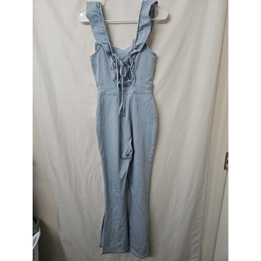 Light Blue Ruffle-Strap Jumpsuit - Picture 7 of 12